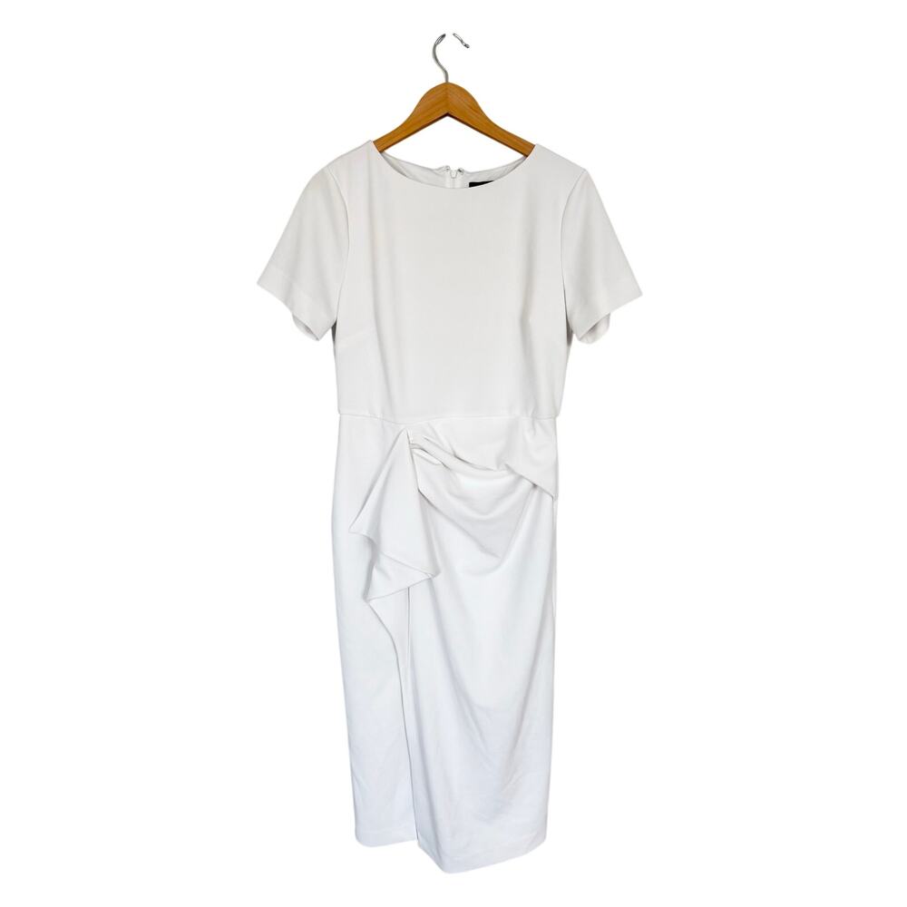 ALEXIA ADMOR Midi Dress Large Boatneck Sheath in Ivory Short Sleeve Cocktail - Picture 2 of 6